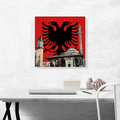 Et'hem Bey Mosque Clock Tower with Albanian Two-Headed Eagle Crest
