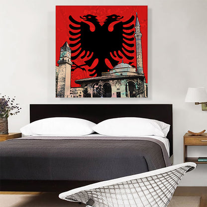 Et'hem Bey Mosque Clock Tower with Albanian Two-Headed Eagle Crest
