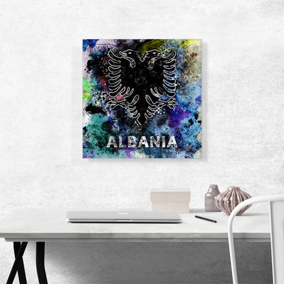 Flag of Albania Black Blue Splatter