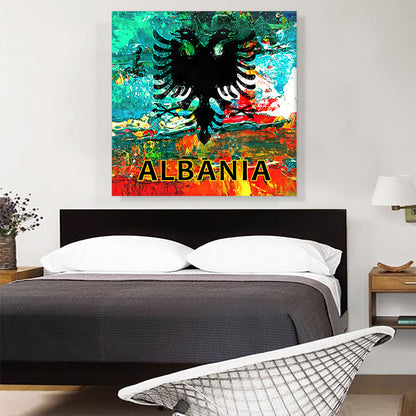 Flag of Albania Colorful Splatter Teal Orange