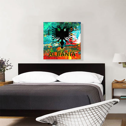 Flag of Albania Colorful Splatter Teal Orange