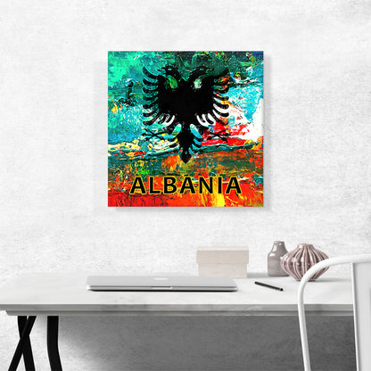 Flag of Albania Colorful Splatter Teal Orange