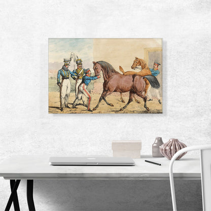 Two Soldiers Of a Cavalry Unit With Horses Grooms 1823