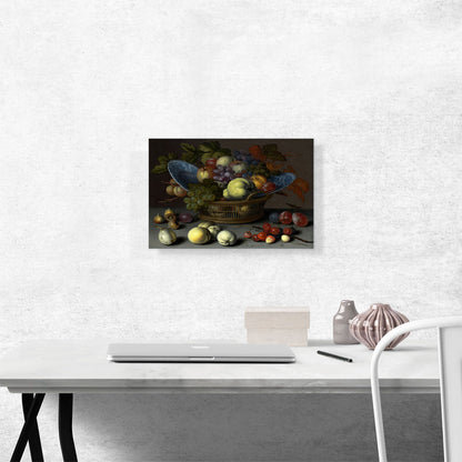 Fruit Basket With Blue Plates and Cherries 1622