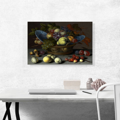 Fruit Basket With Blue Plates and Cherries 1622