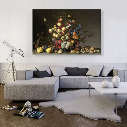 Peaches and Fruits in a Pewter Vase