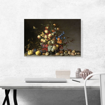 Peaches and Fruits in a Pewter Vase