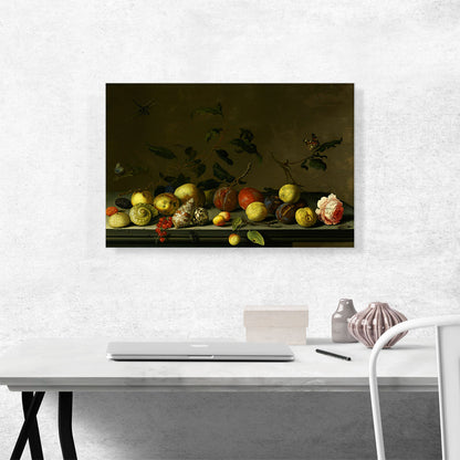 Still Life With Fruit, Shells, Rose and Insects