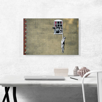 Naked Man Hanging from Window