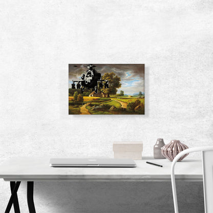 Apache Helicopter Over Farm Field