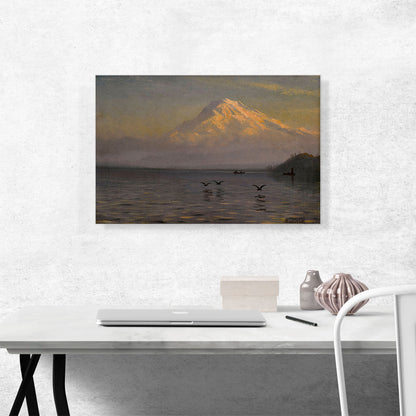 View Of Mount Rainier With Fisherman