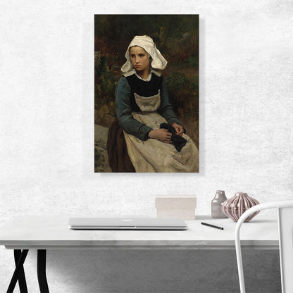 Young Brittany Girl Knitting 1866