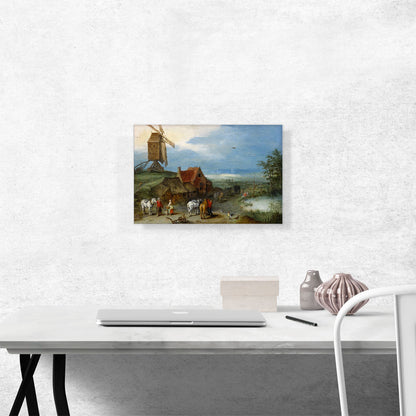 Landscape With a Windmill Various Figures Horses and Animals