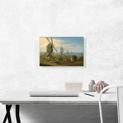 Landscape With Row Of Working Windmills Figures
