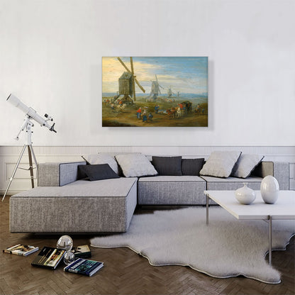 Landscape With Row Of Working Windmills Figures