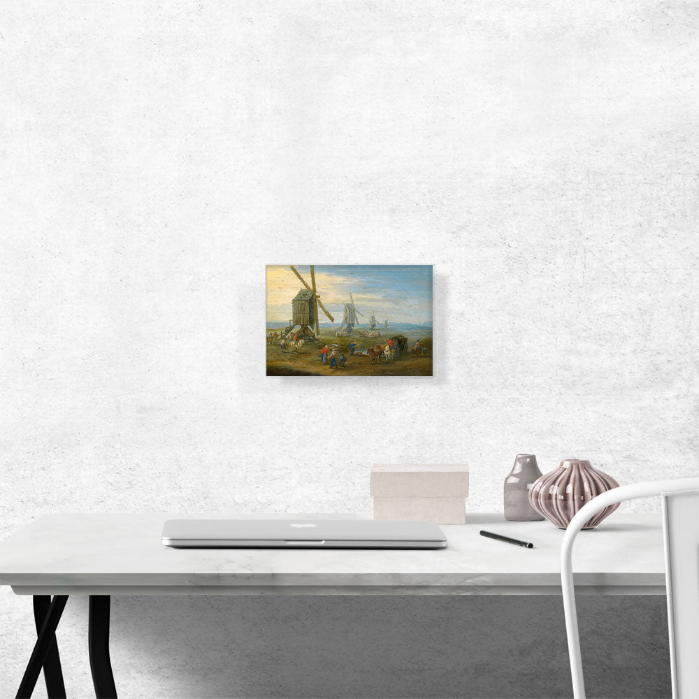 Landscape With Row Of Working Windmills Figures