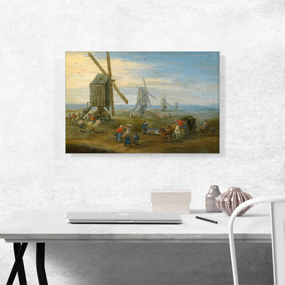 Landscape With Row Of Working Windmills Figures