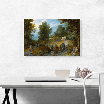 Woodland Road With Wagon And Travelers