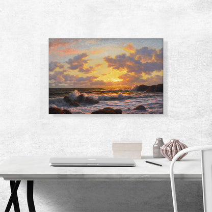 Sunset Over The Breaking Waves