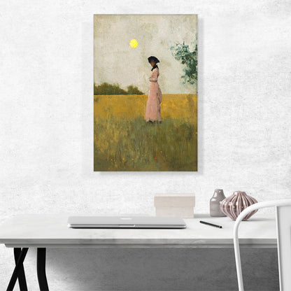 View Of Lady In Pink Standing In Cornfield 1881