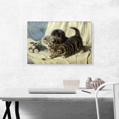 Three Kittens With Roses And Bee