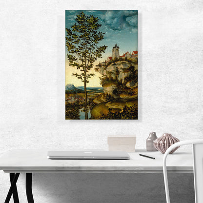 Landscape With Fortified Buildings On Rocky Bluff