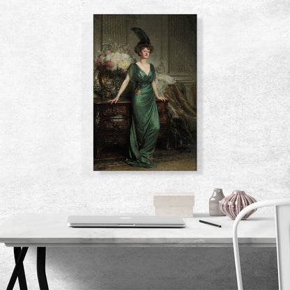 Mrs Ernest Guinness Wearing An Emerald Dress And Feather 1912