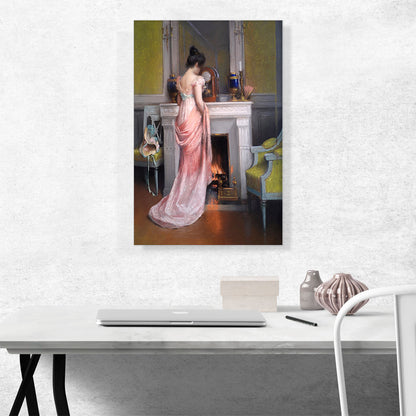 A Young Woman In Front Of a Fireplace