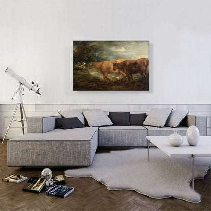 Wooded Landscape With Rustic Lovers And Two Cows