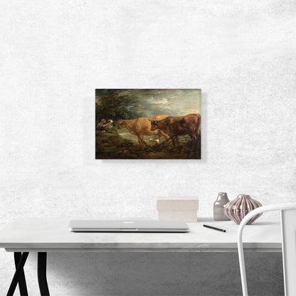 Wooded Landscape With Rustic Lovers And Two Cows