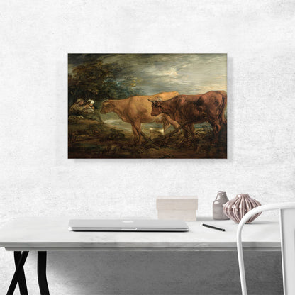 Wooded Landscape With Rustic Lovers And Two Cows