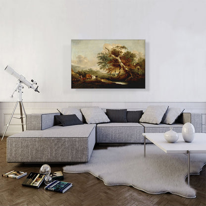 Landscape With Seated Figure Cattle Sheep By Water