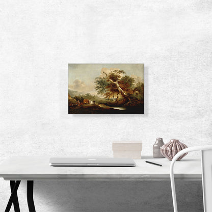 Landscape With Seated Figure Cattle Sheep By Water
