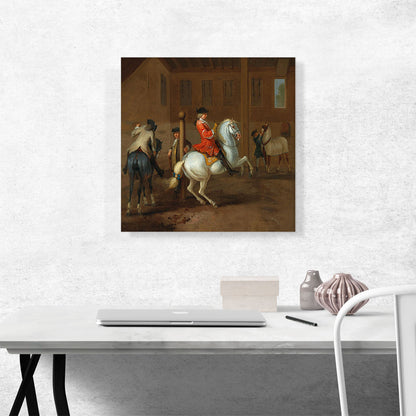 A Cavalier On a Gray Horse In a Riding School
