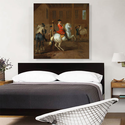 A Cavalier On a Gray Horse In a Riding School