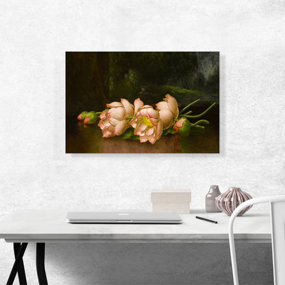 Lotus Flowers with A Landscape Painting in the Background 1900
