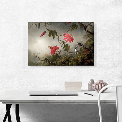 Passion Flowers and Hummingbird