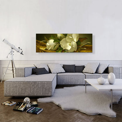 Magnolias on Gold Velvet Cloth Panoramic