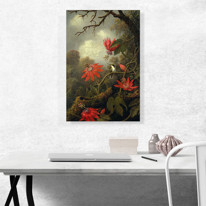 Hummingbird and Passionflowers 1885