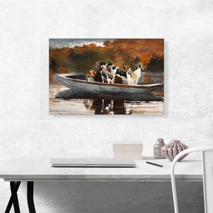 Hunting Dogs in Boat - Waiting for the Start 1889