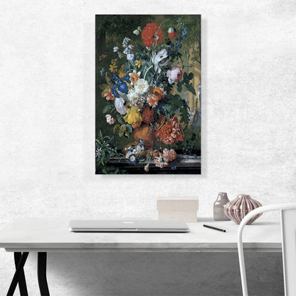 Flowers In a Terracotta Vase On a Marble Ledge