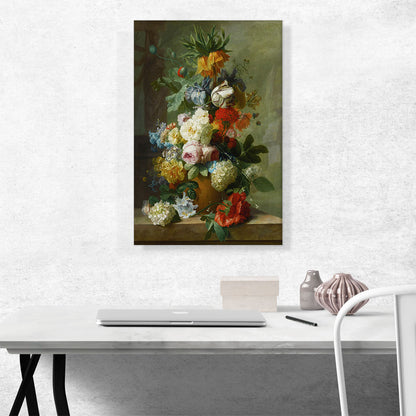 Still Life Of Flowers In a Vase On a Marble Ledge