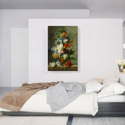 Still Life Of Flowers In a Vase On a Marble Ledge
