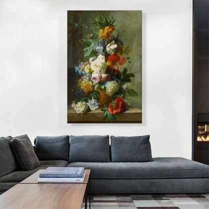Still Life Of Flowers In a Vase On a Marble Ledge