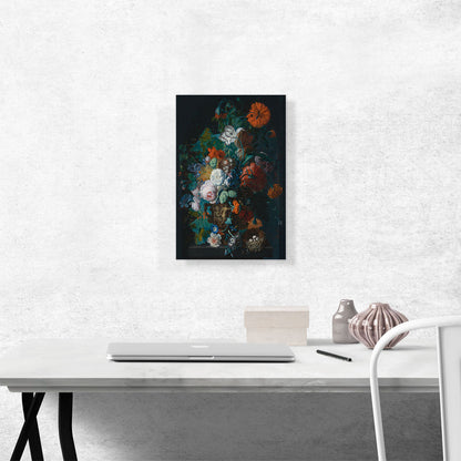 Still Life Roses Tulips Peonies Sculpted Stone Vase Bird's Nest Stone Pedestal