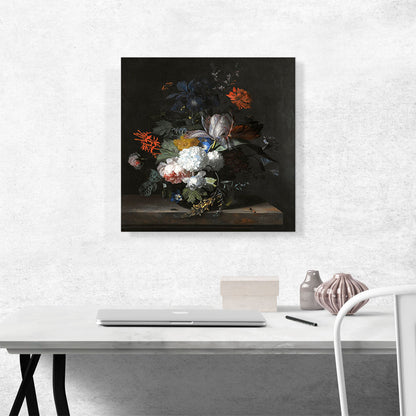 Still Life With Hydrangea Peonies Auricula Carnation Tulips Glass Vase