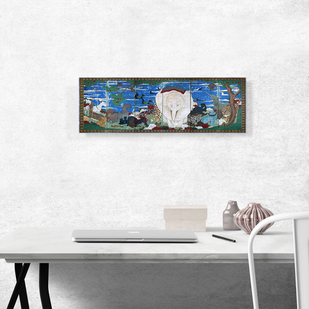 Birds, Animals, and Flowering Plants in Imaginary Scene