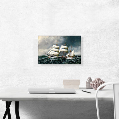 The Norwegian Bark Friedig at Sea Under Reduced Sail 1903
