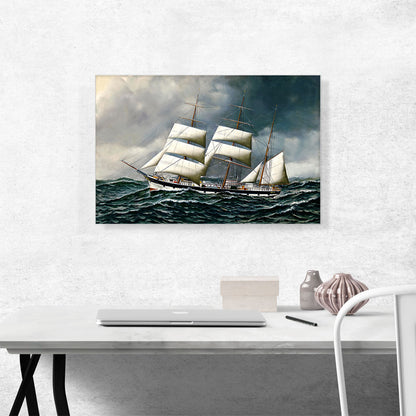 The Norwegian Bark Friedig at Sea Under Reduced Sail 1903