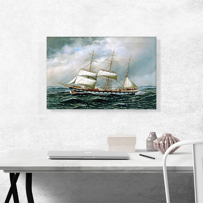 The Norwegian Bark Superb Shortening Sail in Mid-Ocean 1904